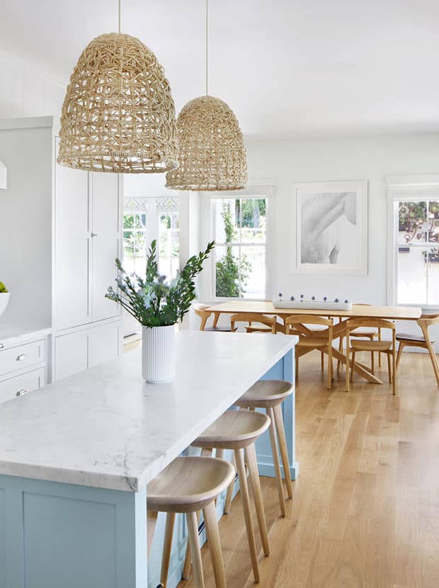 kitchen island and dining area